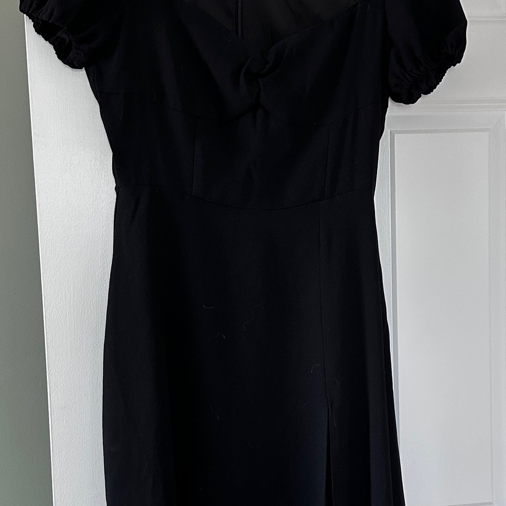 Aidan Mattox Black Puff Sleeve Sheath Midi Dress